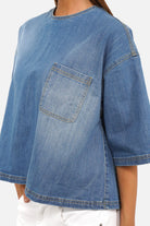 JANTE Denim Bluse leichte italienische Denimbluse mit Used-Waschung und Rundhalsausschnitt