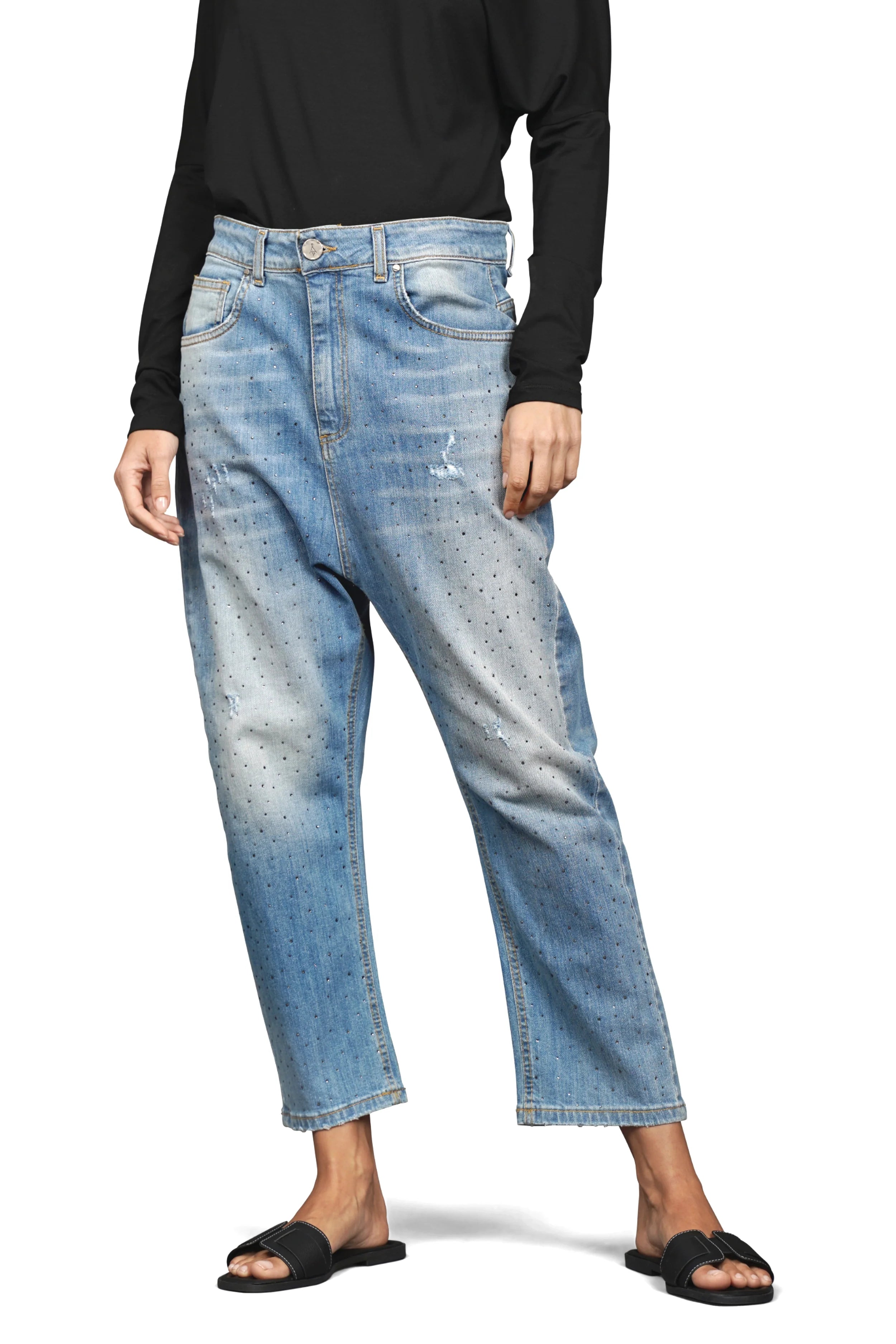 JEANY Baggy Jeans mit Strasssteinchen