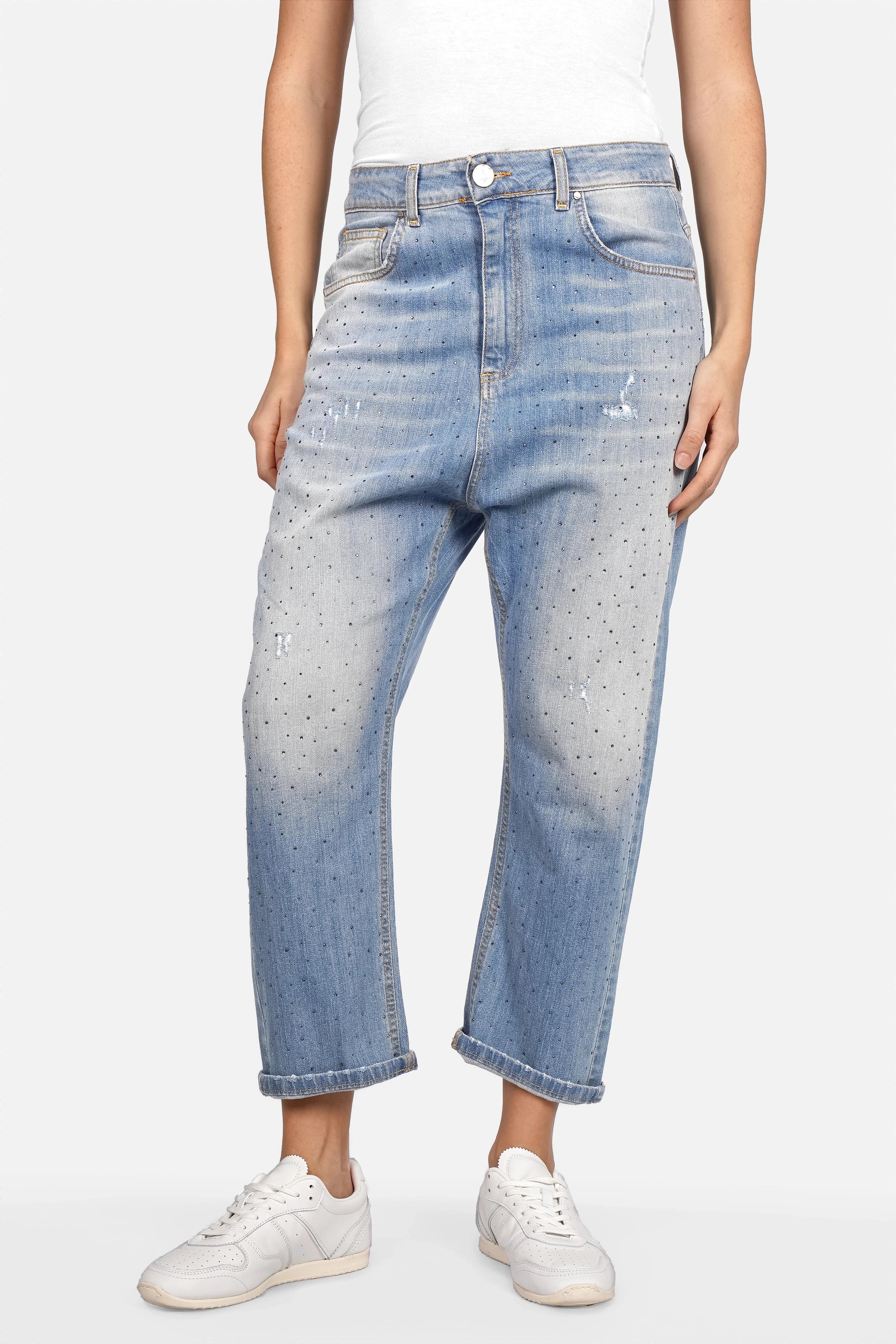 JEANY Baggy Jeans mit Strasssteinchen und destroyed Waschung in relaxed Fit