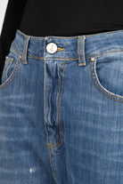 Jeany Baggy Jeans mit Destroyed-Waschung und ockerfarbenen Kontrastnähten in entspanntem Schnitt