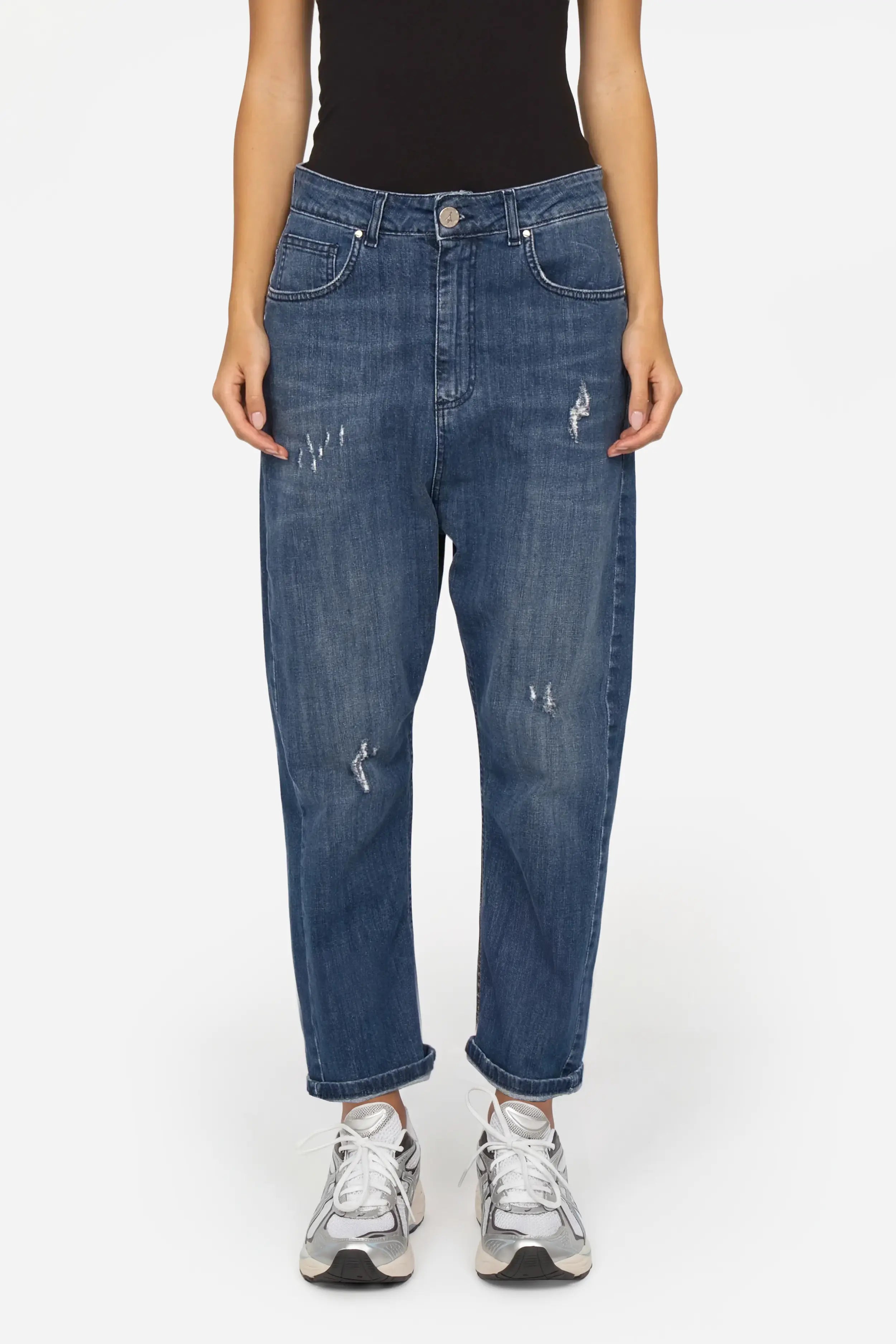 Mittelblaue Baggy Jeans mit Used-Effekten und lockerem Relaxed Fit für lässigen Boyfriend-Look