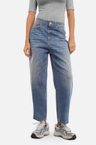Loose-Fit Jeans in Urban Blue mit weitem Bein und hoher Taille aus leichtem, weichem Denim