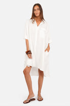 JELISSA Hemdkleid aus weich fließender Viskose mit Oversized Fit, Fledermausärmeln und Hemdkragen