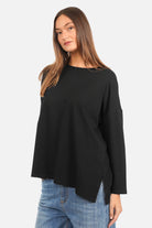 JENEN Oversized Longsleeve mit Rundhalsausschnitt und überschnittenen Schultern in weichem Jersey-Viskose Material