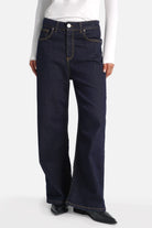 Damen JOOSY Wide Leg Jeans aus weichem, elastischem Denim in Raw Blue mit Kontrastnähten und weitem Bein