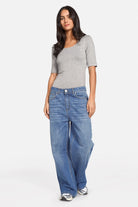 JOOSY Wide Leg Jeans aus weichem Denim mit Used-Waschung und Relaxed Fit