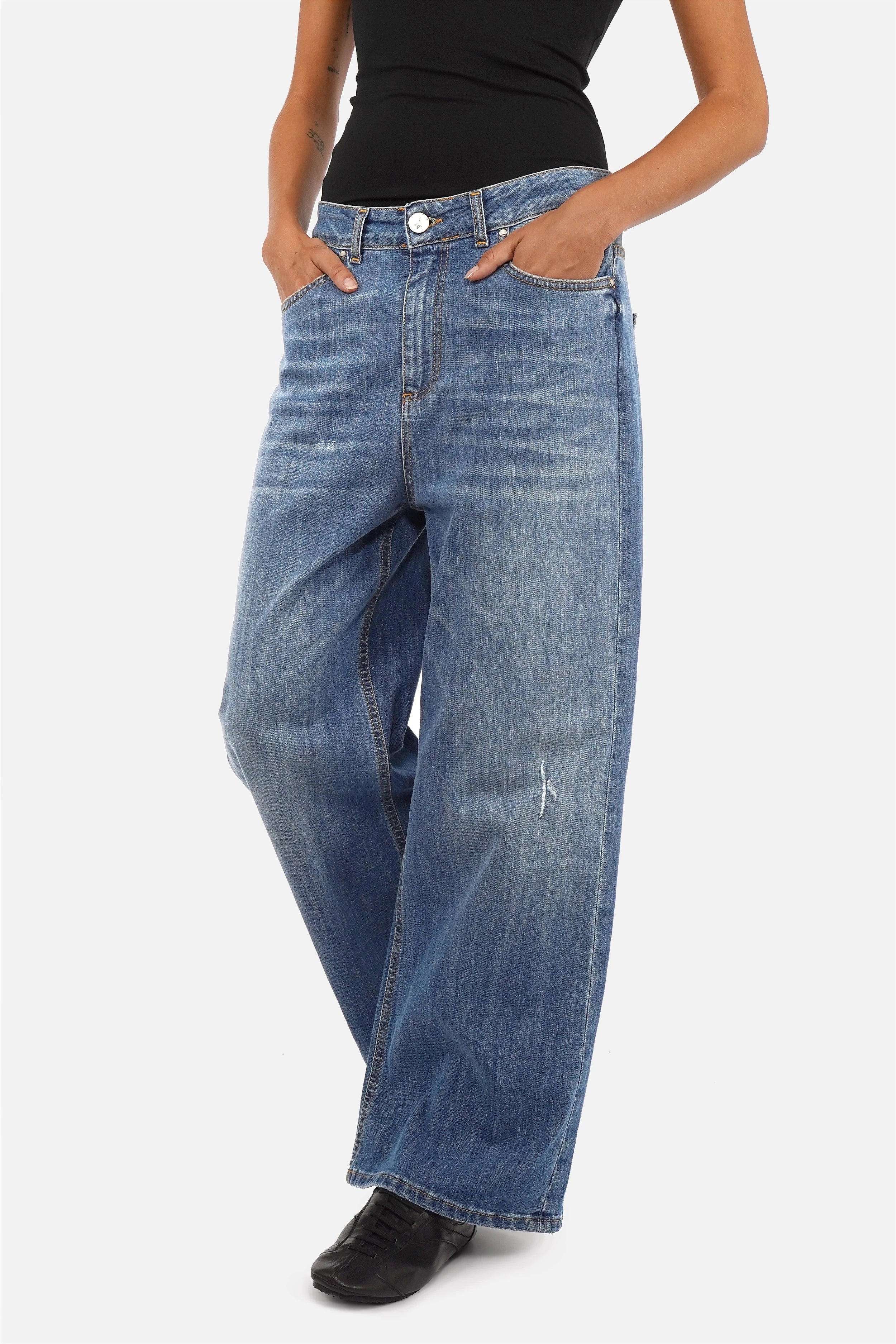 JOOSY Wide Leg Jeans aus weichem Denim mit Used-Waschung und weitem, geradem Bein