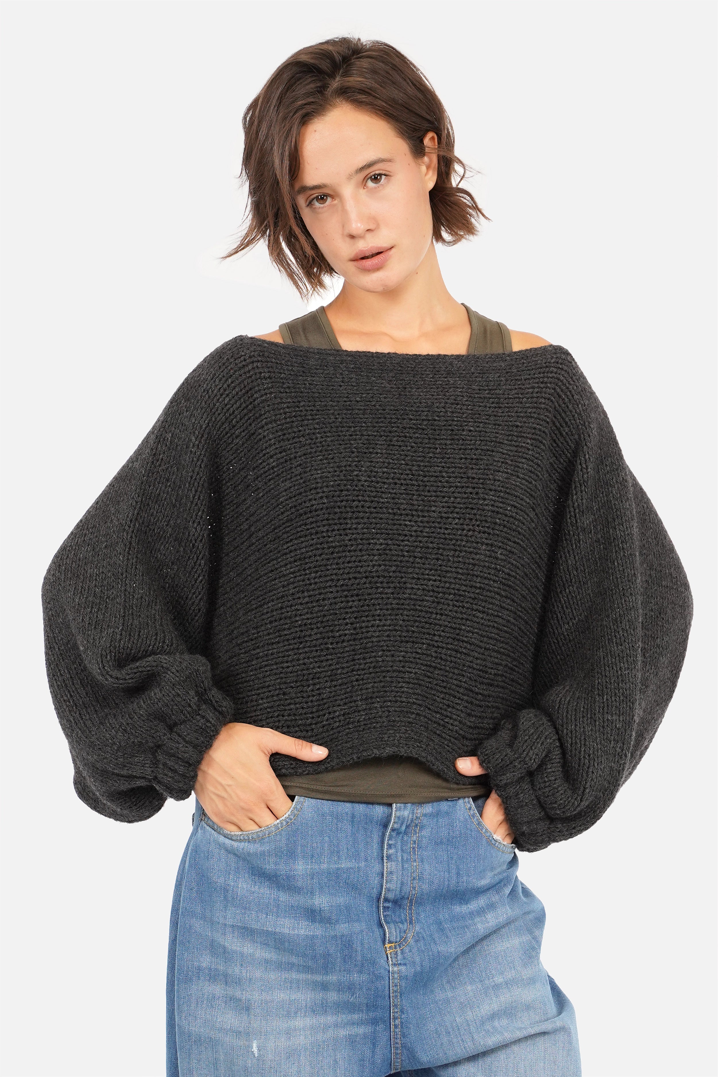 JULINA grofgebreide pullover met ballonmouwen