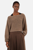 JULINA Grobstrick-Pullover mit Ballonärmeln und weitem U-Boot-Ausschnitt im lässigen Oversized Fit