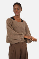 JULINA Grobstrick-Pullover mit voluminösen Ballonärmeln und weitem U-Boot-Ausschnitt in lässigem Oversized Fit