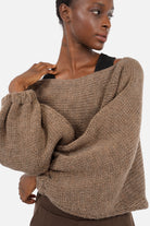 Grobstrick-Pullover mit Ballonärmeln und weitem U-Boot-Ausschnitt in lässigem Oversized Fit