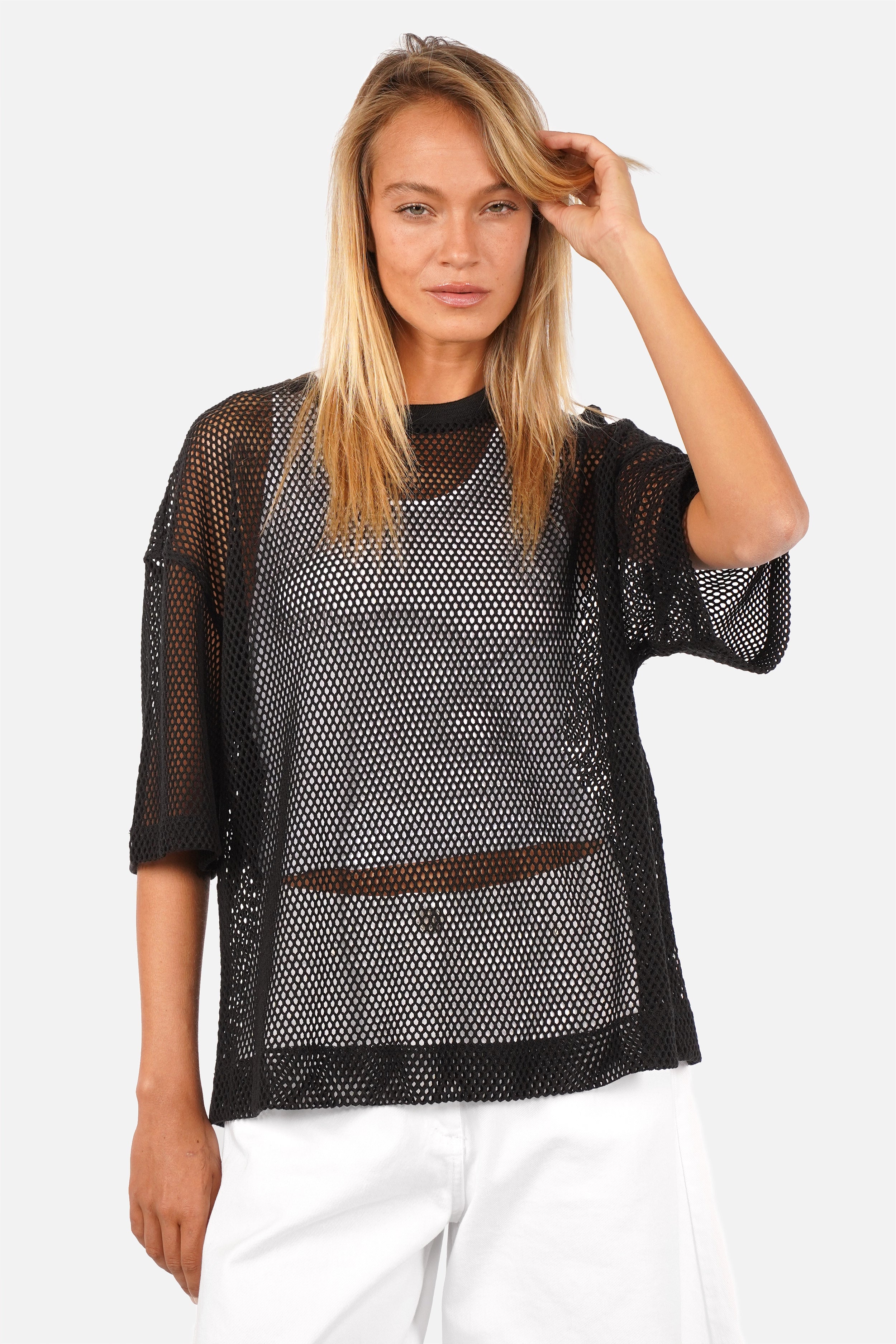 JUNNY crochet fabric T-shirt