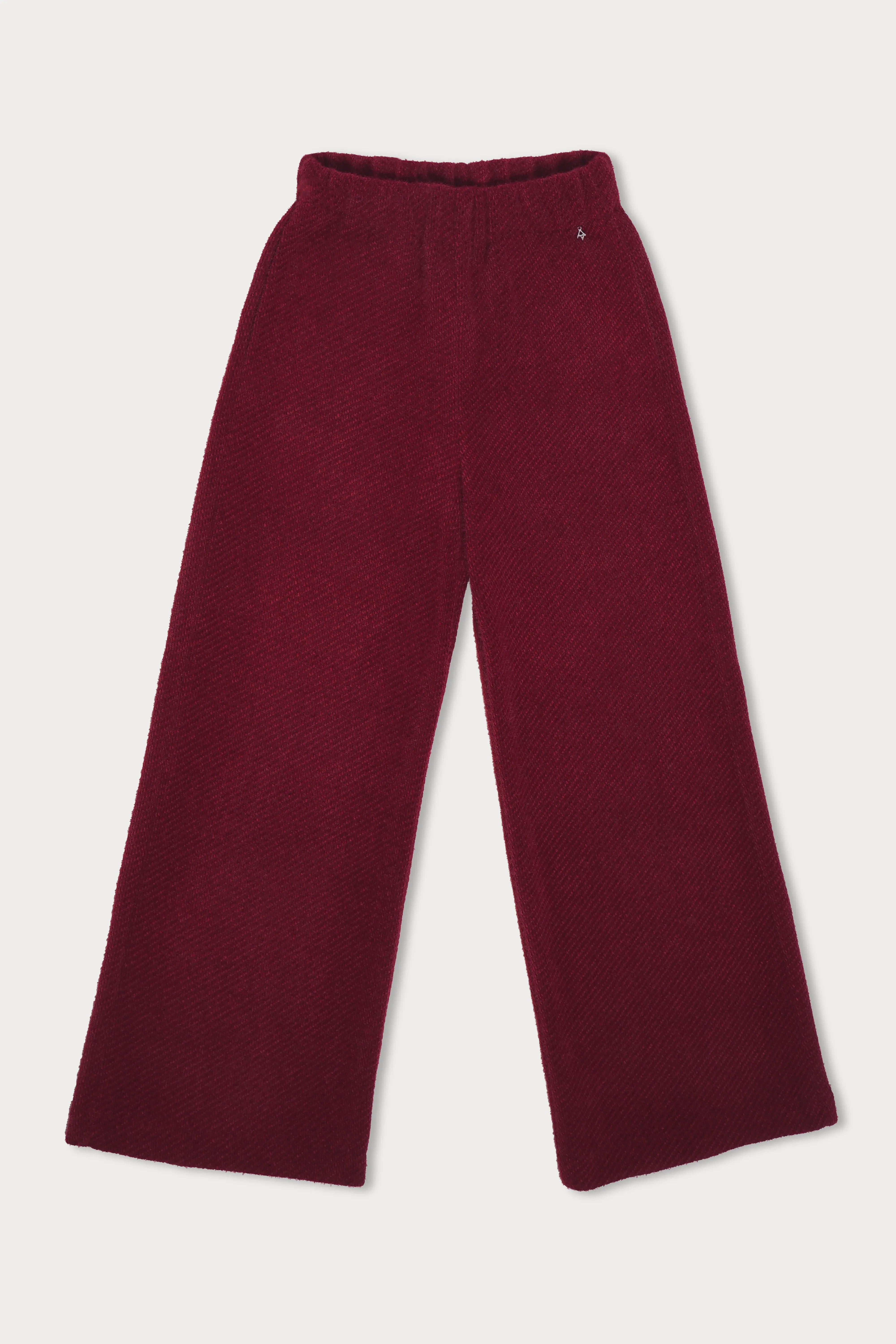 KELYA Wide Leg Hose in Bordeaux mit elastischem Bund und samtig-weicher Effektgarn-Struktur