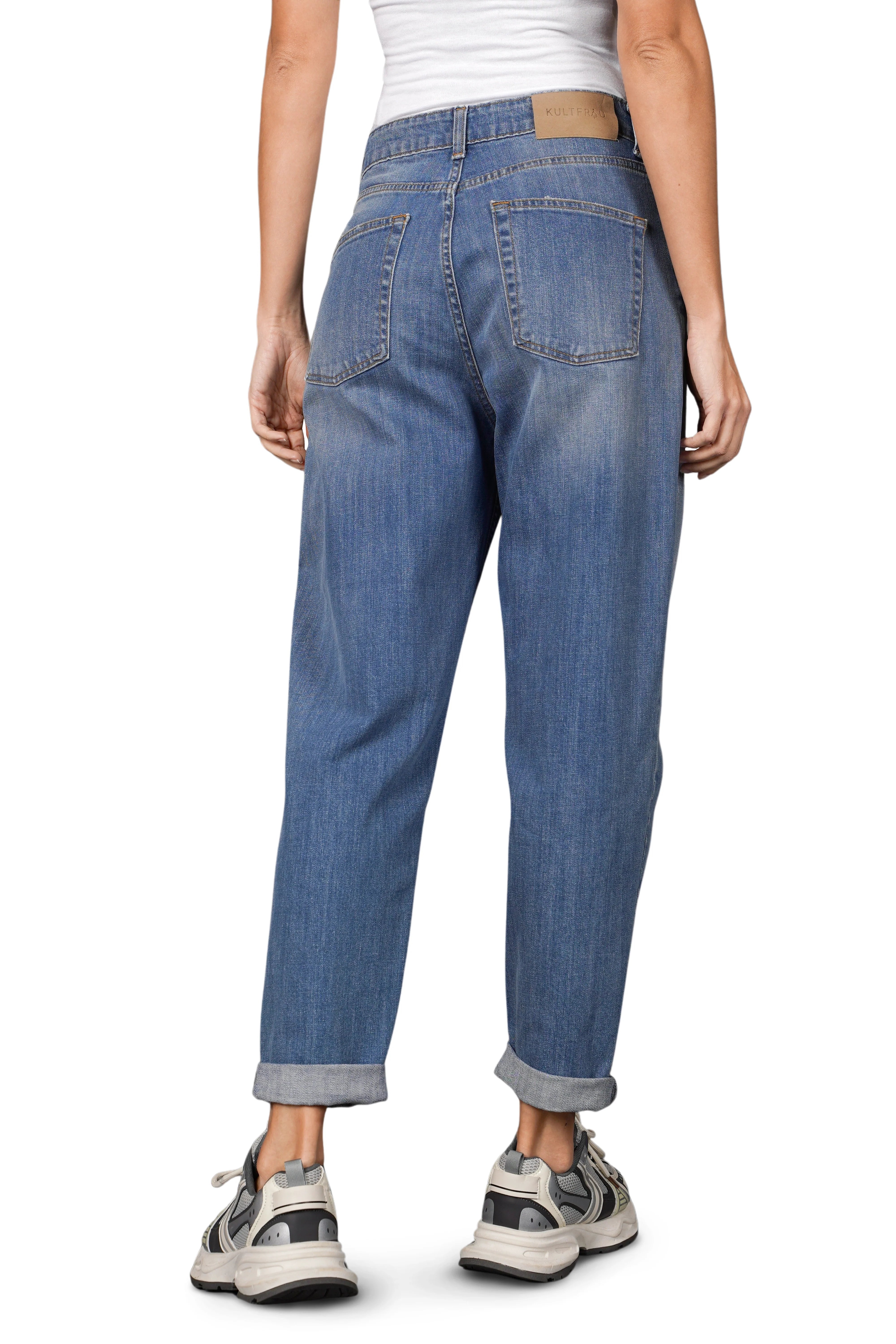 KEYSSI Carrot-Jeans aus mittelkräftigem Denim mit Destroyed-Details, lockerem Schnitt und hochgekrempelten Beinen