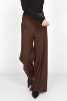 KLARA.K Wide Leg Pants braune Hose mit weitem Bein und elastischem Bund