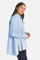 LEA.K Loose Fit Bluse aus Baumwollpopeline mit Hemdkragen und tiefen Seitenschlitzen