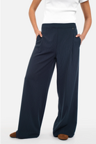 LARA.K Wide Leg Pants lightweight flowy fabric elastic waistband side pockets regular fit model wearing size S
