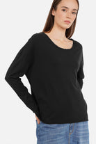 LARXA Longsleeve aus weicher Fiammato-Baumwolle mit Rundhalsausschnitt und überschnittenen Schultern