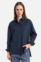LEA.K Loose Fit Bluse aus Baumwollpopeline mit Hemdkragen und aufgesetzten Brusttaschen