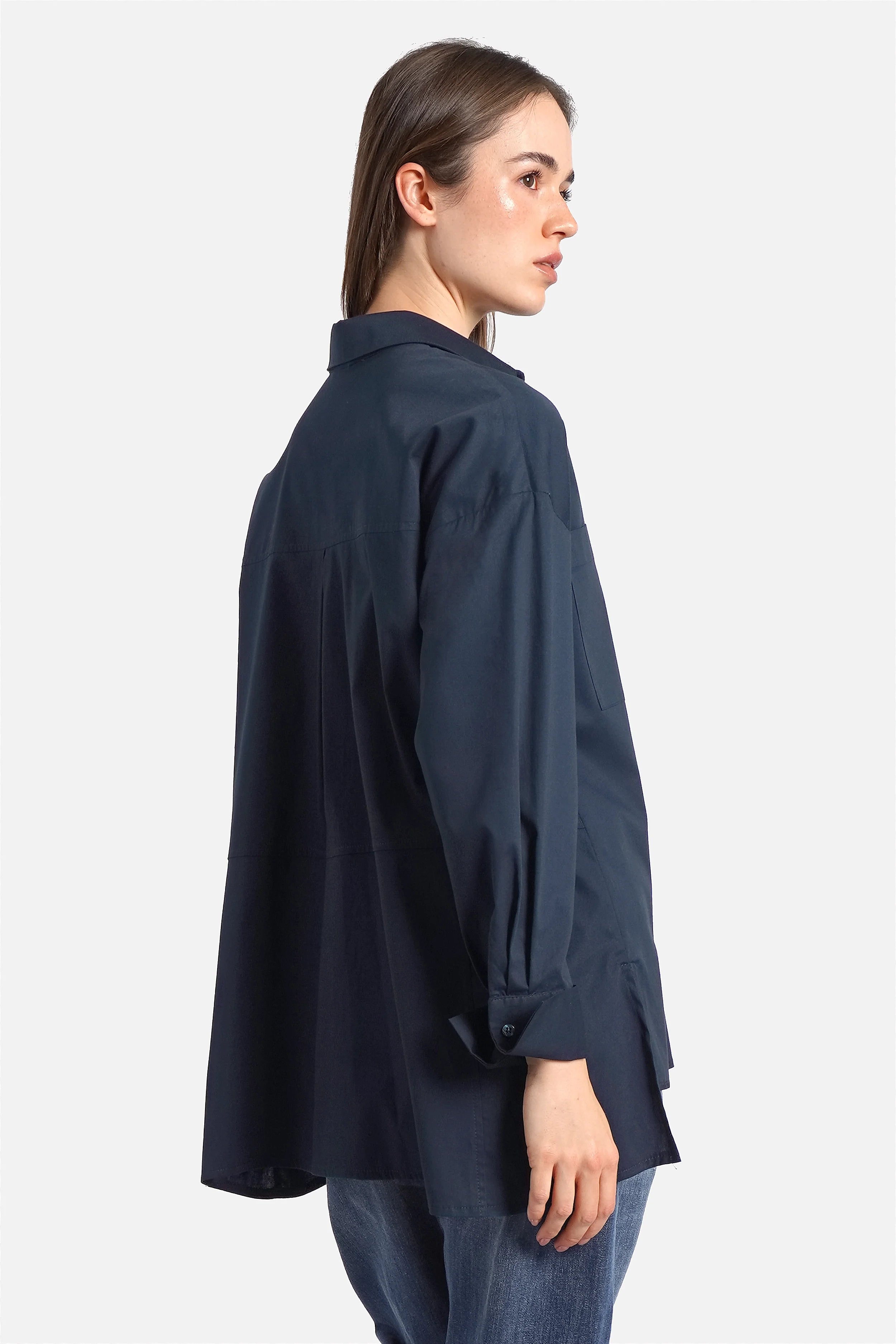 LEA.K Loose Fit Bluse aus Baumwollpopeline mit Hemdkragen und aufgesetzten Brusttaschen