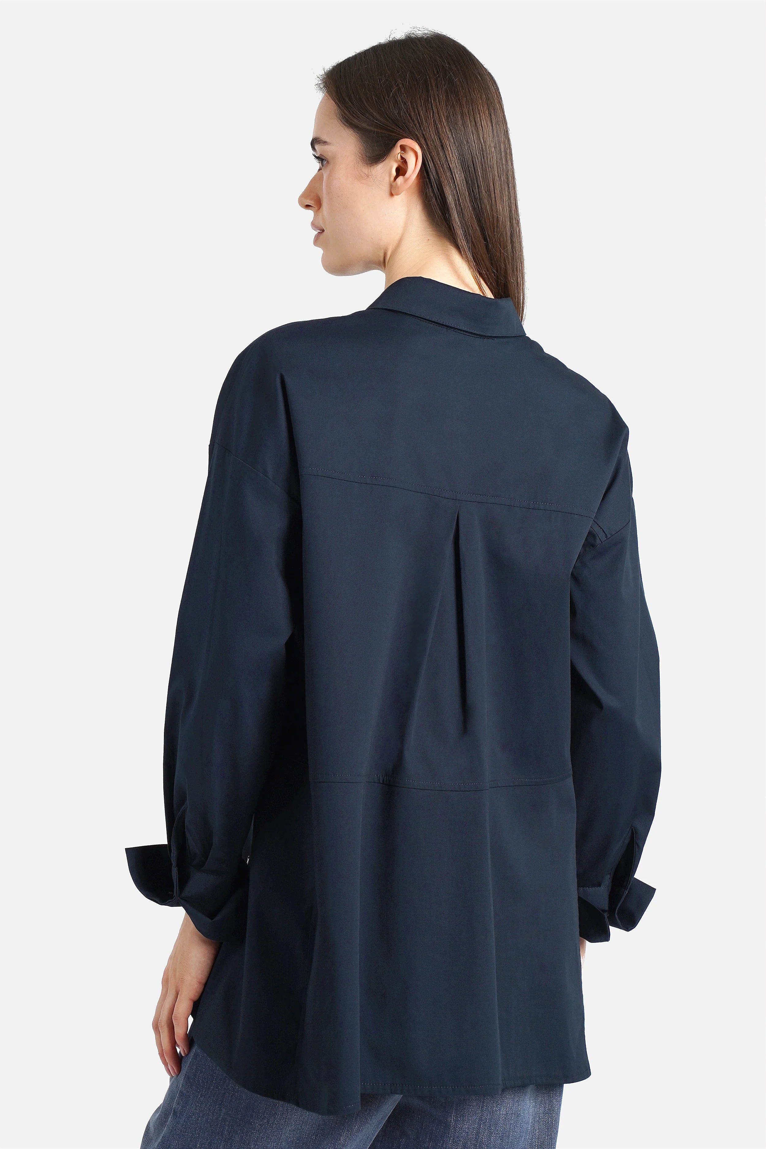 LEA.K Loose Fit Bluse aus Baumwollpopeline mit Hemdkragen und Brusttaschen