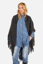 LEDANI Oversized Strick-Dreieckstuch mit Fransen in weicher grob gestrickter Qualität