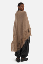 LEDANI Oversized Strick-Dreieckstuch mit Fransen in grob gestrickter Qualität und Ajourdetails