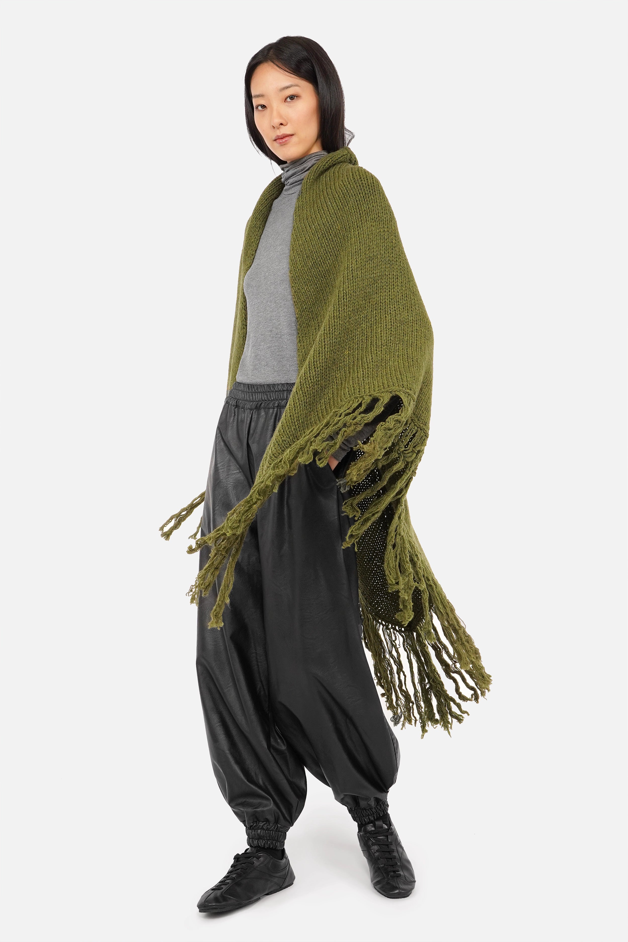 LEDANI Oversized Strick-Dreieckstuch mit Fransen