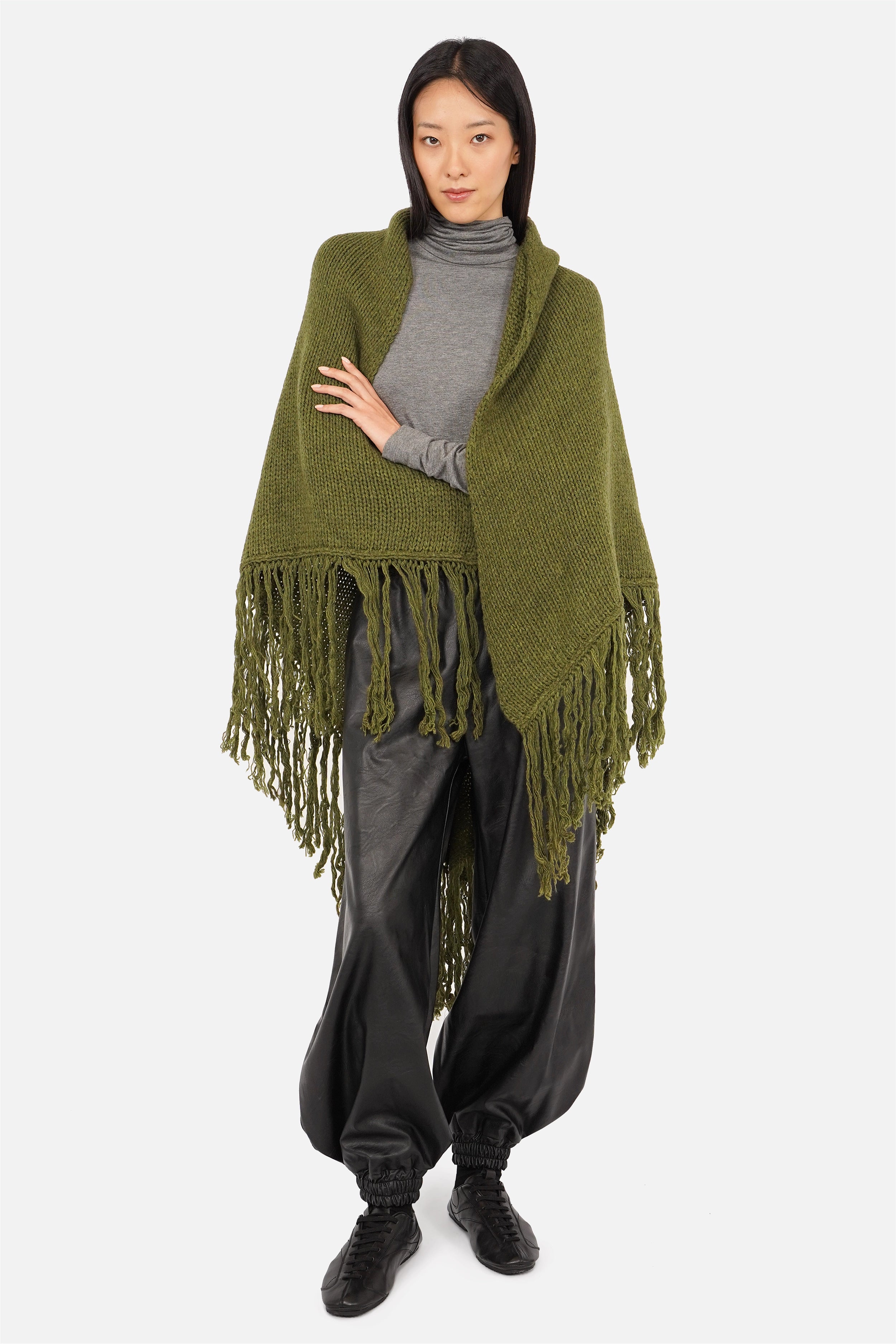 LEDANI Oversized Strick-Dreieckstuch mit Fransen
