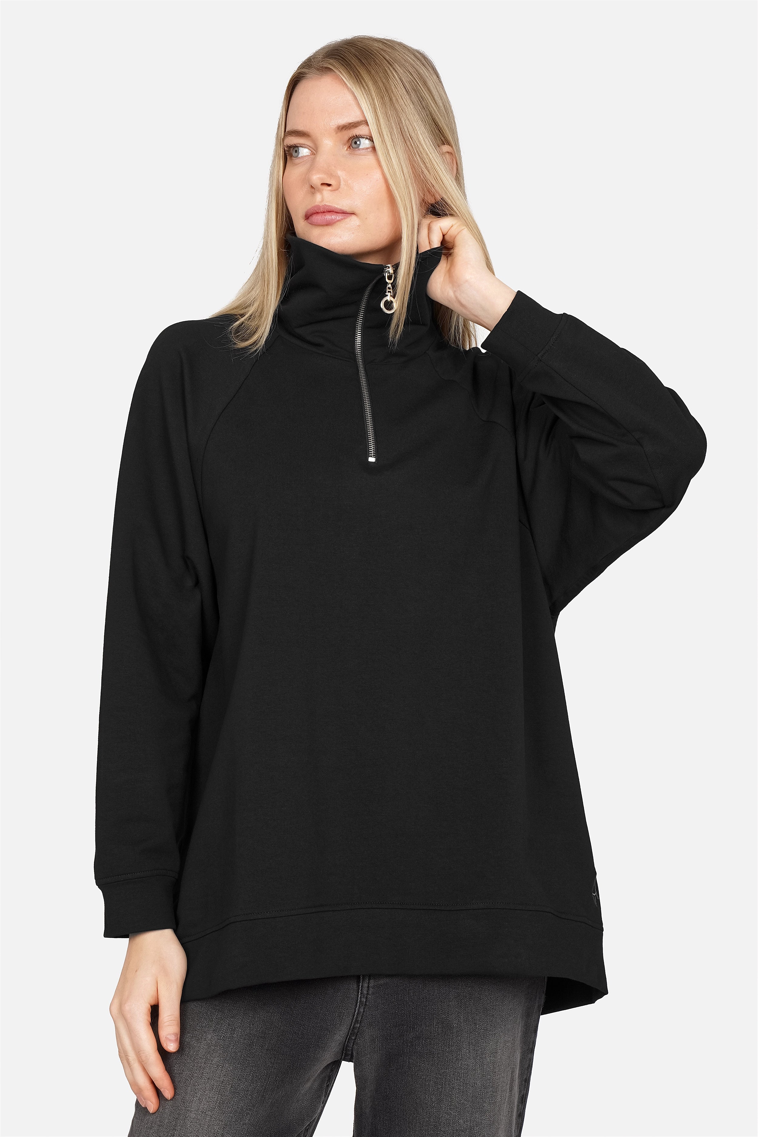 LENIA Oversized sweater met opstaande ritskraag