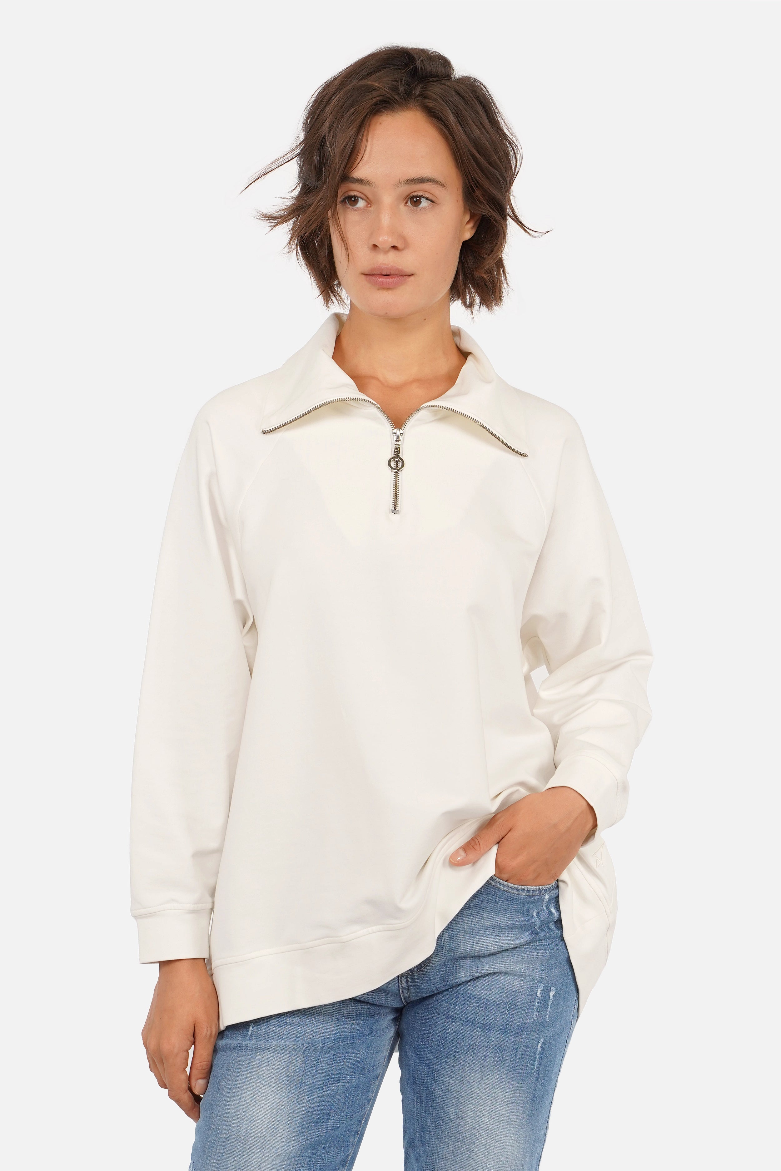 LENIA Oversized sweater met opstaande ritskraag