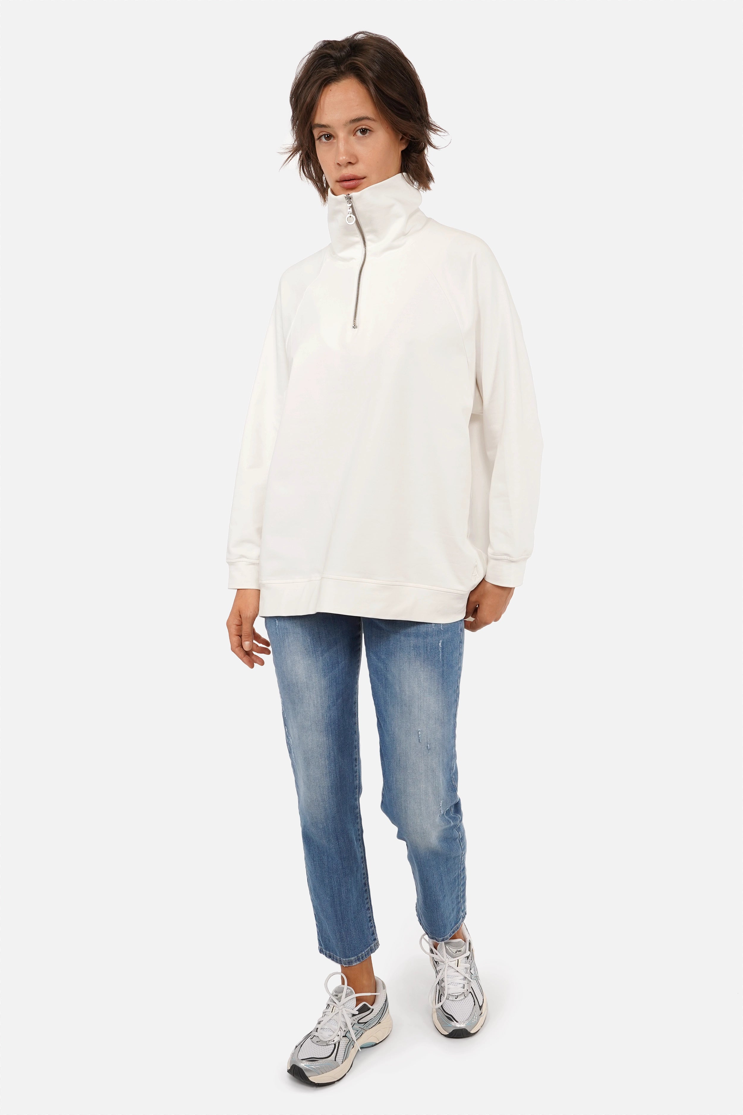 LENIA Oversized sweater met opstaande ritskraag
