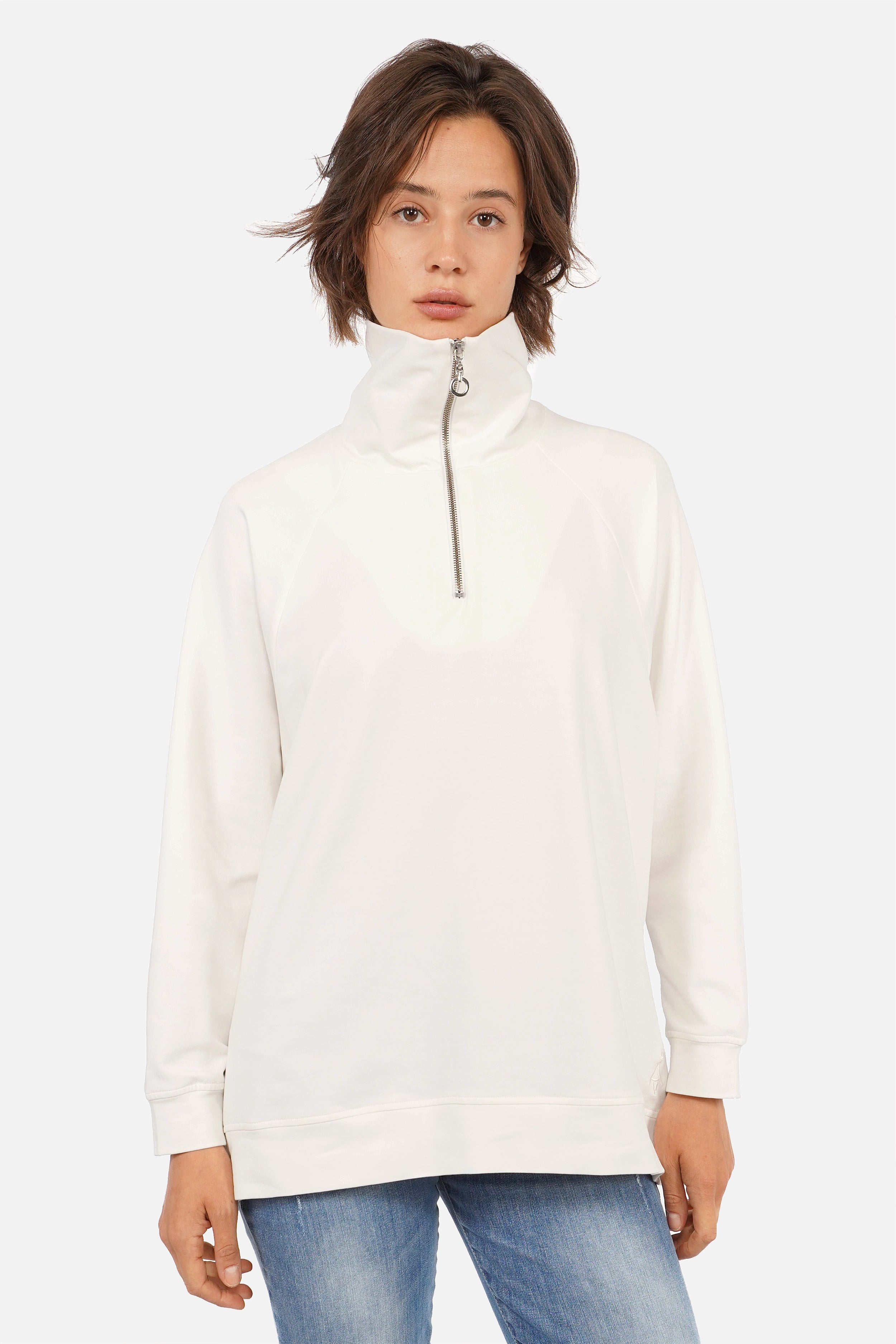 LENIA Oversized sweater met opstaande ritskraag