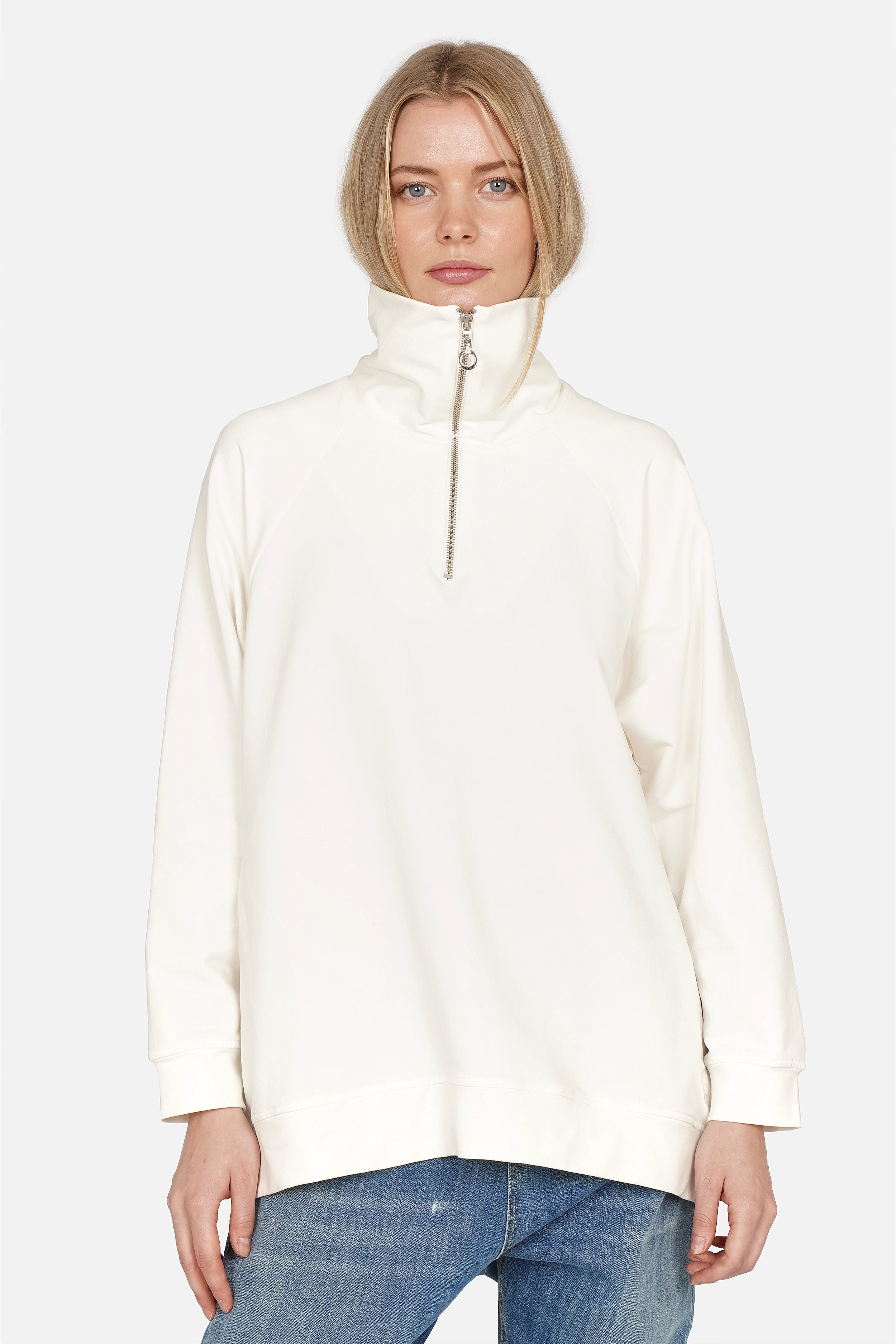 LENIA Oversized sweater met opstaande ritskraag