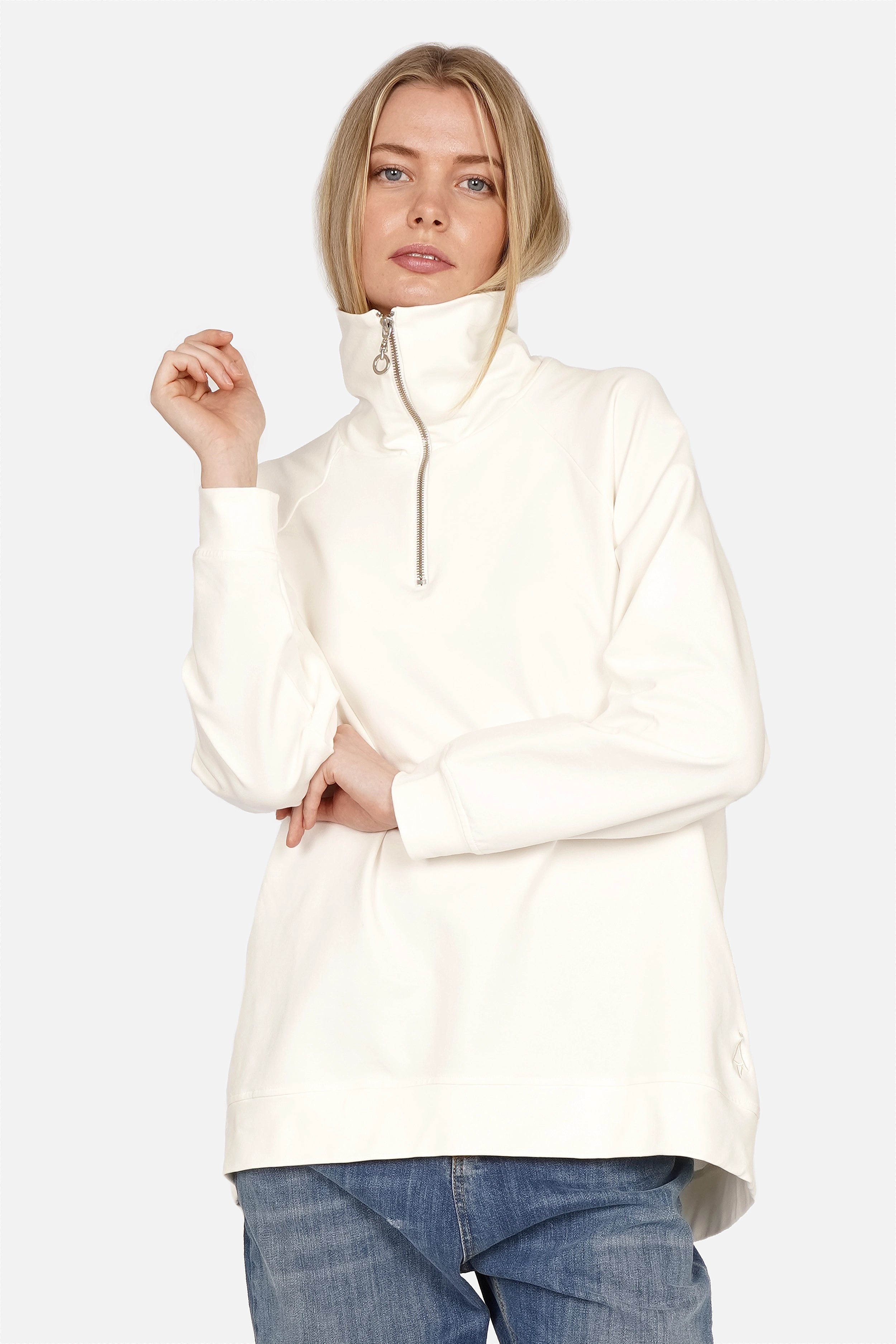 LENIA Oversized sweater met opstaande ritskraag