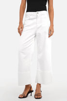 LIAME Wide Leg Jeans mit Umschlag aus gefärbtem Denim, Mid Waist, Destroyed Optik, Relaxed Fit