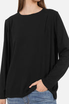 LILLA Longsleeve aus fließendem Viskosejersey mit Rundhalsausschnitt und dekorativen Falten in Regular Fit