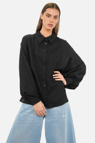 LILLU Oversized Leinenbluse aus Leinen-Viskose-Mix mit Hemdkragen und Fledermausärmeln