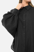 LILLU Oversized Leinenbluse aus Leinen-Viskose-Mix mit Hemdkragen und Fledermausärmeln