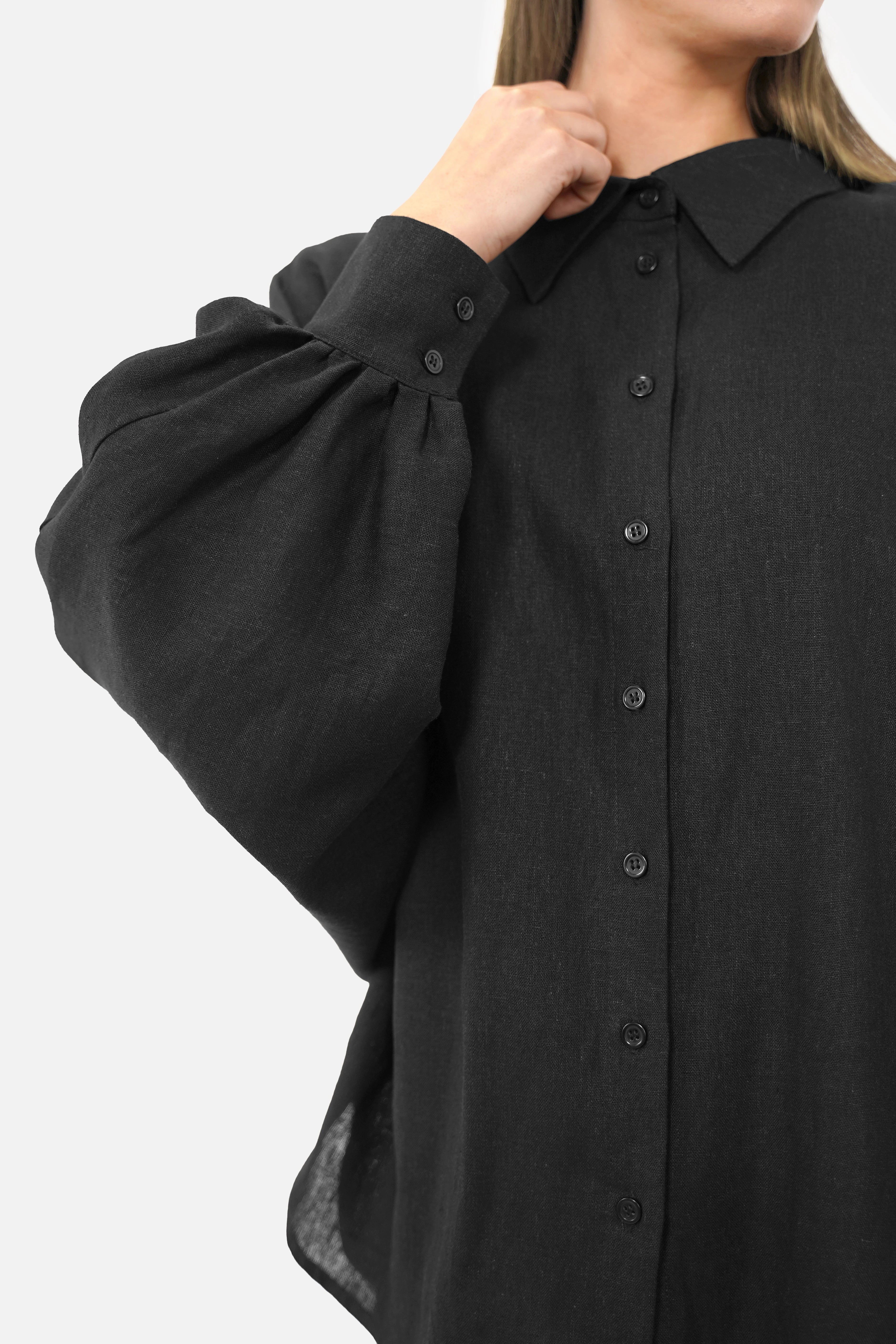 LILLU Oversized Leinenbluse aus Leinen-Viskose-Mix mit Hemdkragen und Fledermausärmeln