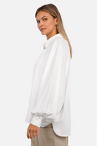 LILLU Oversized Leinenbluse aus Leinen-Viskose-Mix mit Hemdkragen und Fledermausärmeln in Oversized Fit