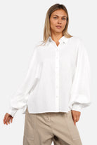 LILLU Oversized Leinenbluse aus Leinen-Viskose-Mix mit Hemdkragen und Fledermausärmeln in oversized Passform