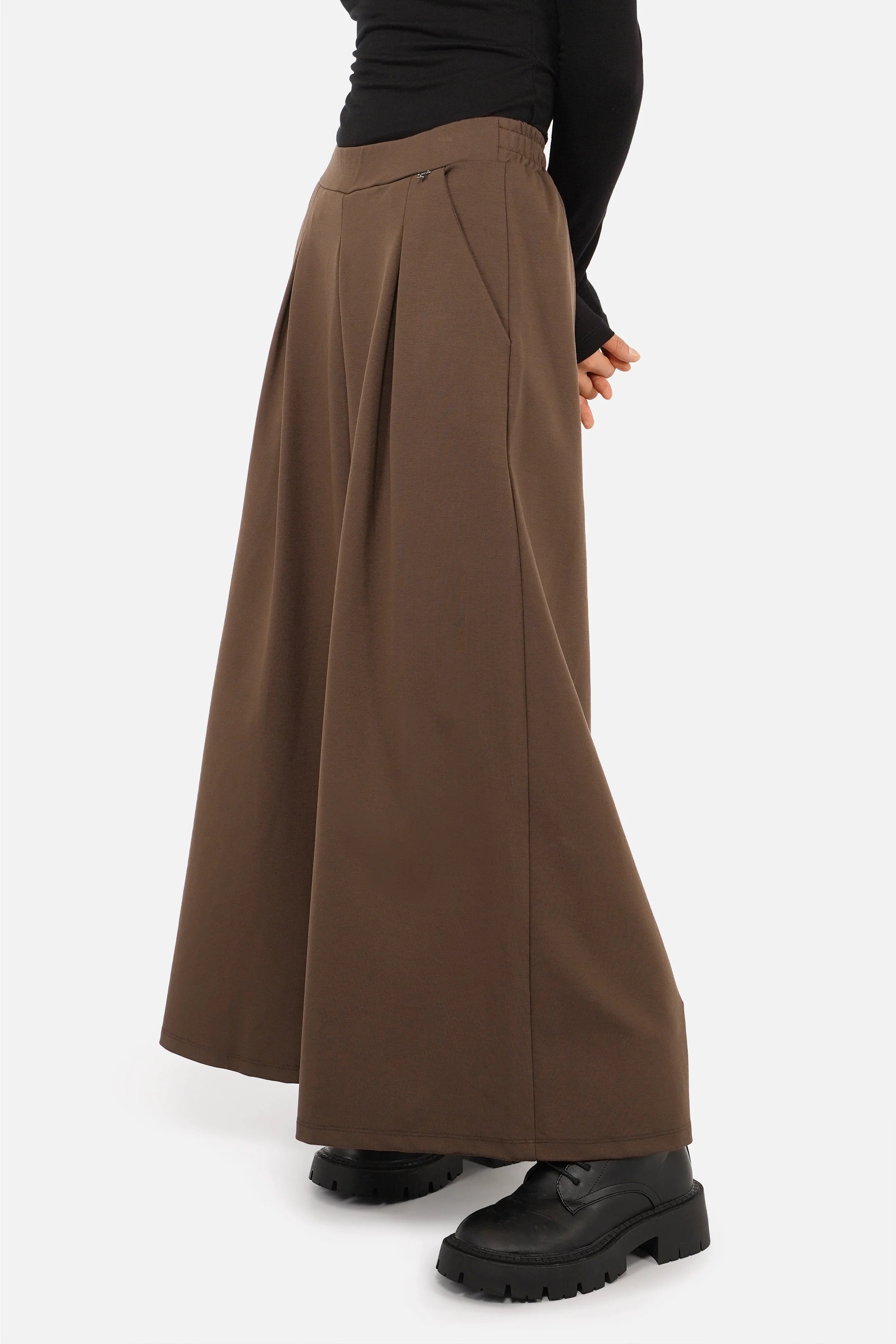 LINNEE Wide-Leg-Hose aus fließender Interlock-Qualität mit weitem Bein und elastischem Bund