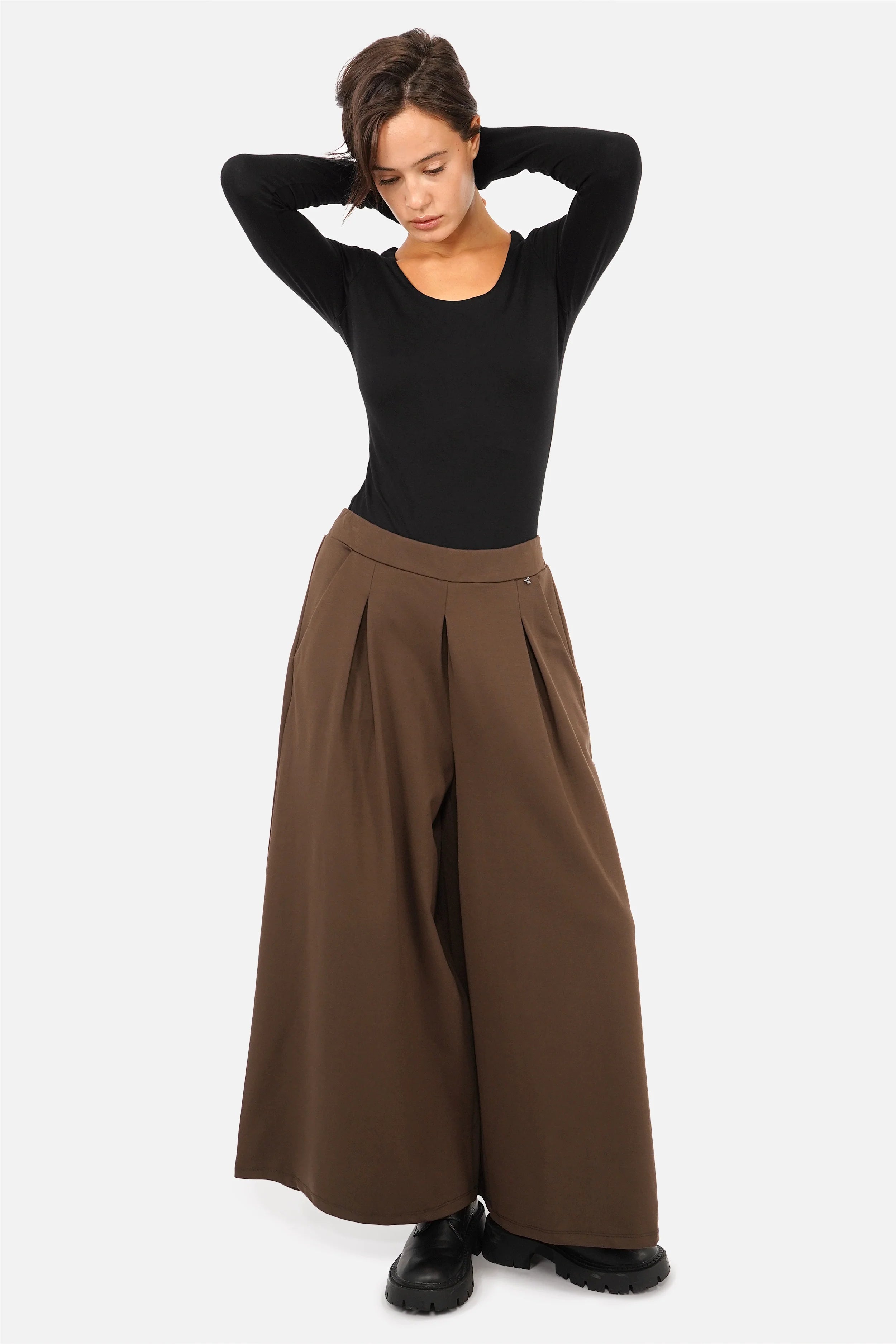 LINNEE pantalon wide leg en maille interlock