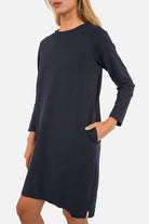 LIZ Sweatkleid aus weichem Baumwolljersey mit Rundhalsausschnitt und seitlichen Eingrifftaschen
