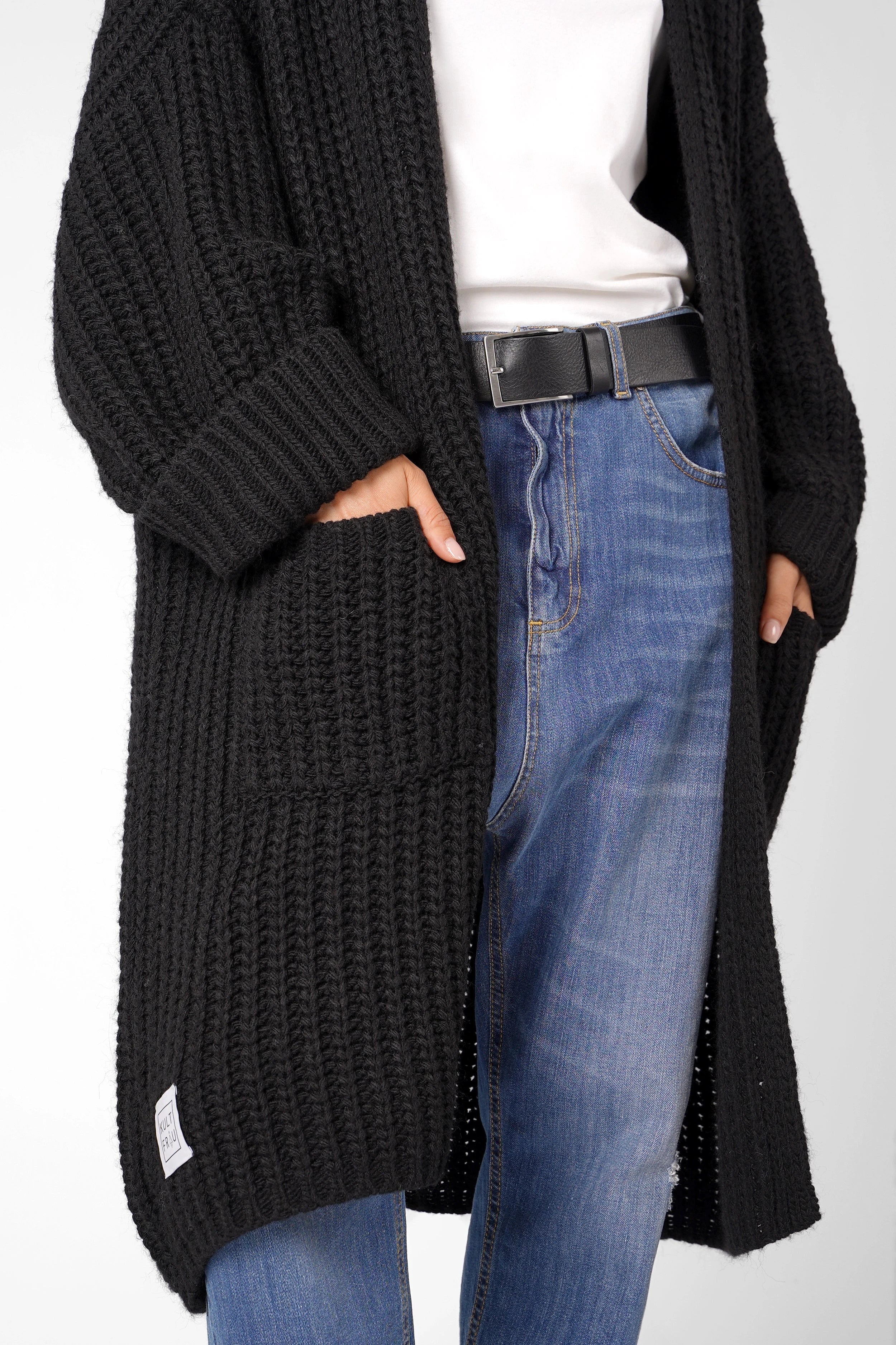 LOLLYTA Strickcardigan oversized black knit open-front cardigan with pockets and relaxed fit