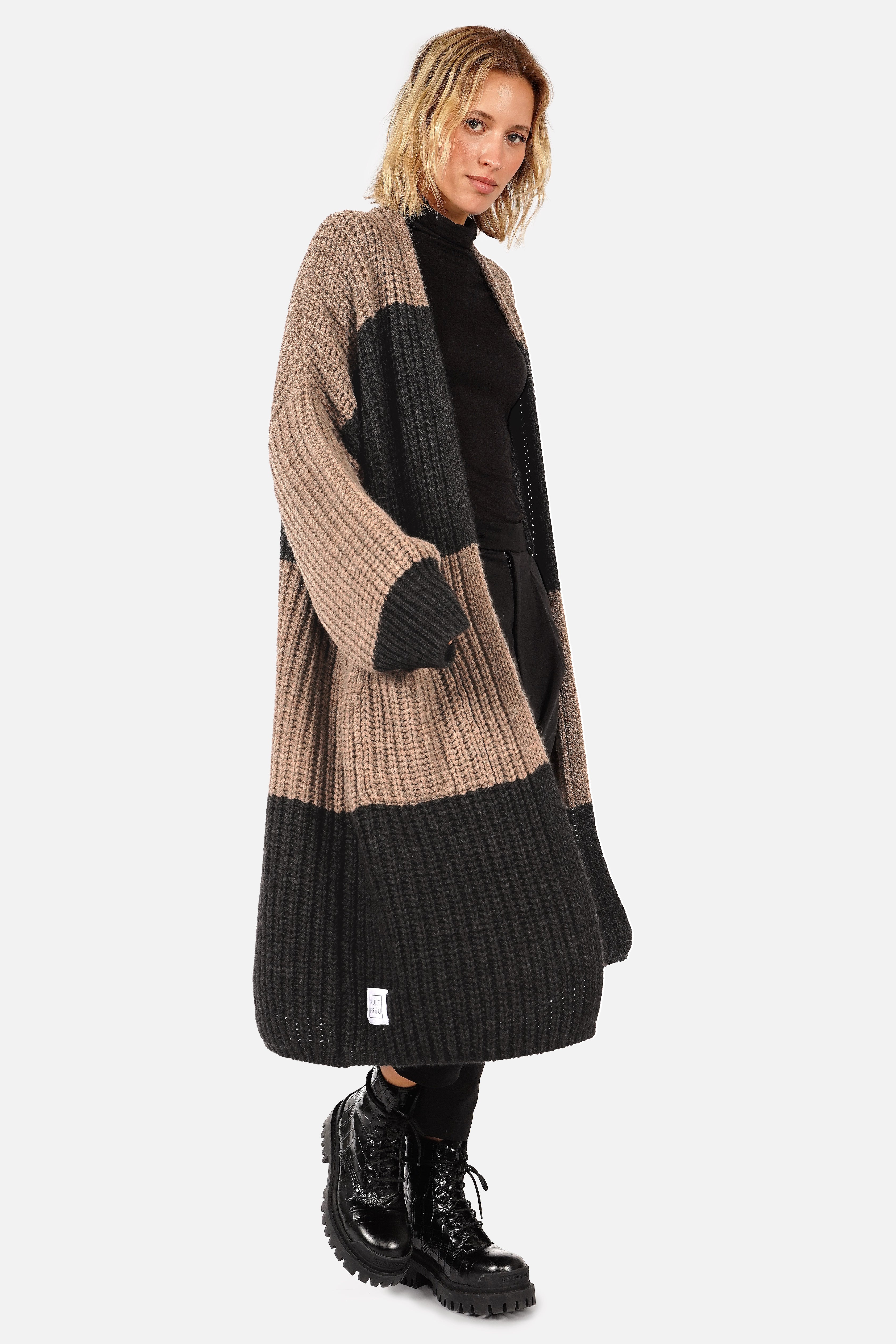 LOLLYTA One Size Knit Cardigan with Block Stripes
