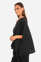 LOTAT Asymmetrisches Cape One-Shoulder-Design leichter Viskose Stoff asymmetrischer Saum