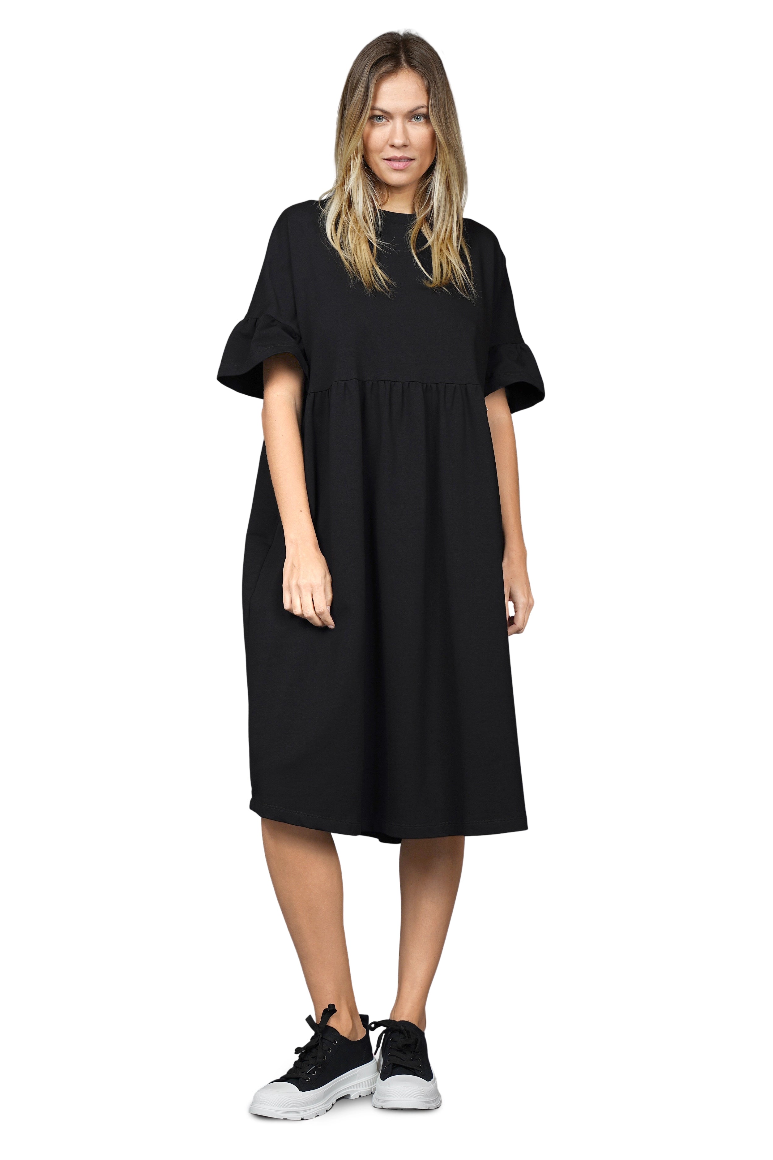 LOVAY Kurzarm Oversize Sweatkleid mit Volantärmeln