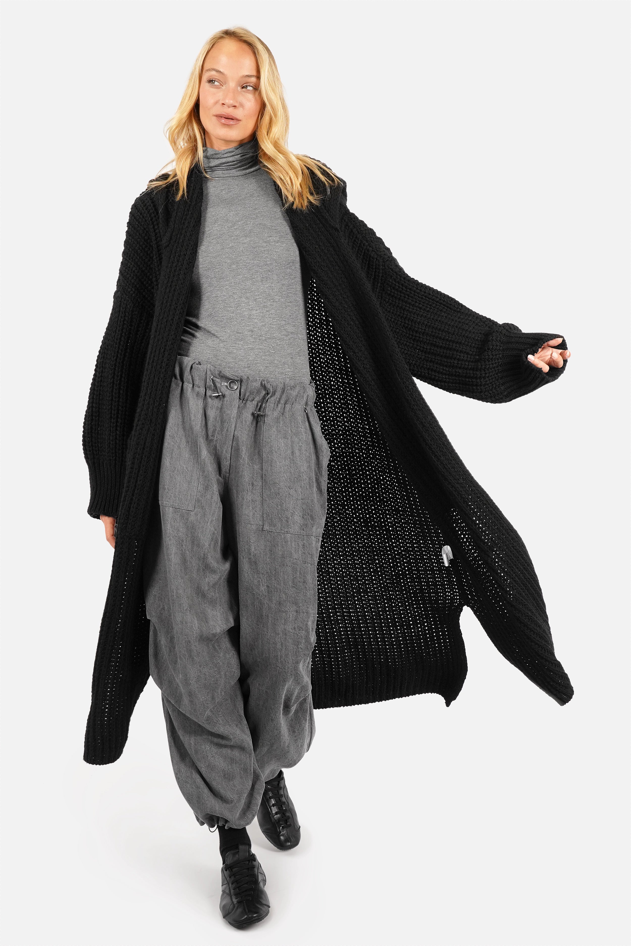 LOVITA Maxi cardigan oversize en maille à capuche